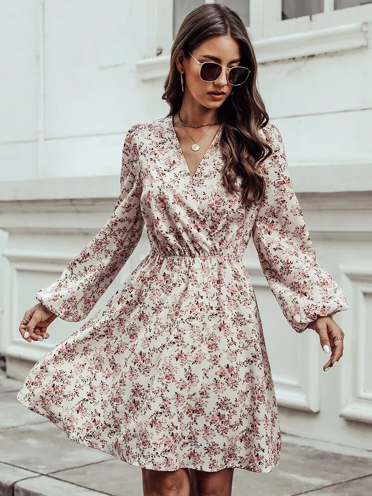 Floral Printed Dress – Elegant Long Sleeve Women’s Outfit