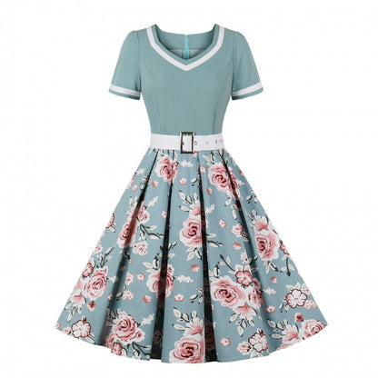 French Vintage V-Neck Hepburn Swing Dress