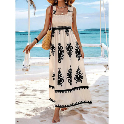 Holiday Printed Mid-Length Dress – Elegant Front Cross