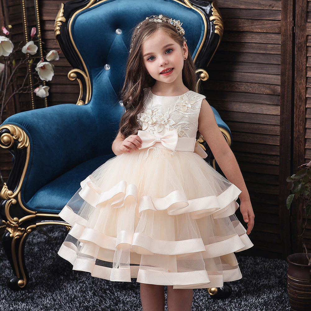 Girls Sleeveless Princess Dress – Mesh Cake Style