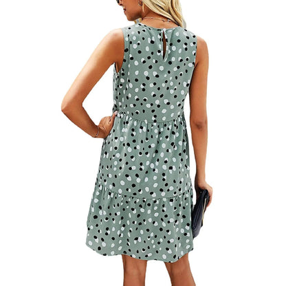 Women Summer Dot Print Sleeveless Dress – Casual Sundress