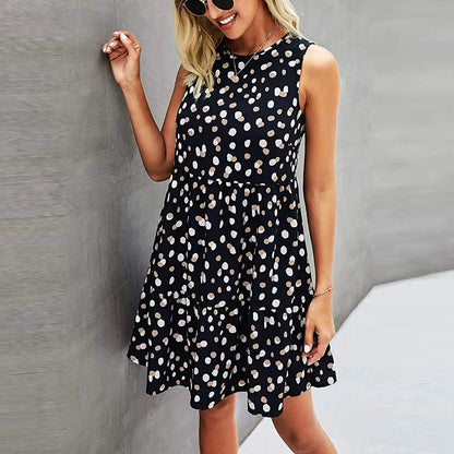 Women Summer Dot Print Sleeveless Dress – Casual Sundress
