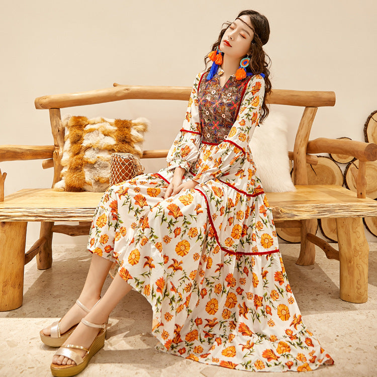 Women’s Printed High-Waisted V-Neck Skirt-Chic Casual Look