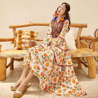 Women’s Printed High-Waisted V-Neck Skirt-Chic Casual Look