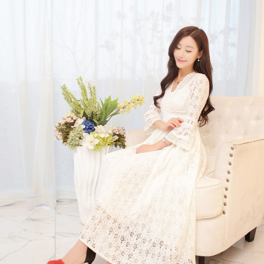 Lace V-Neck Dress – Elegant Fairy Style Summer Outfit