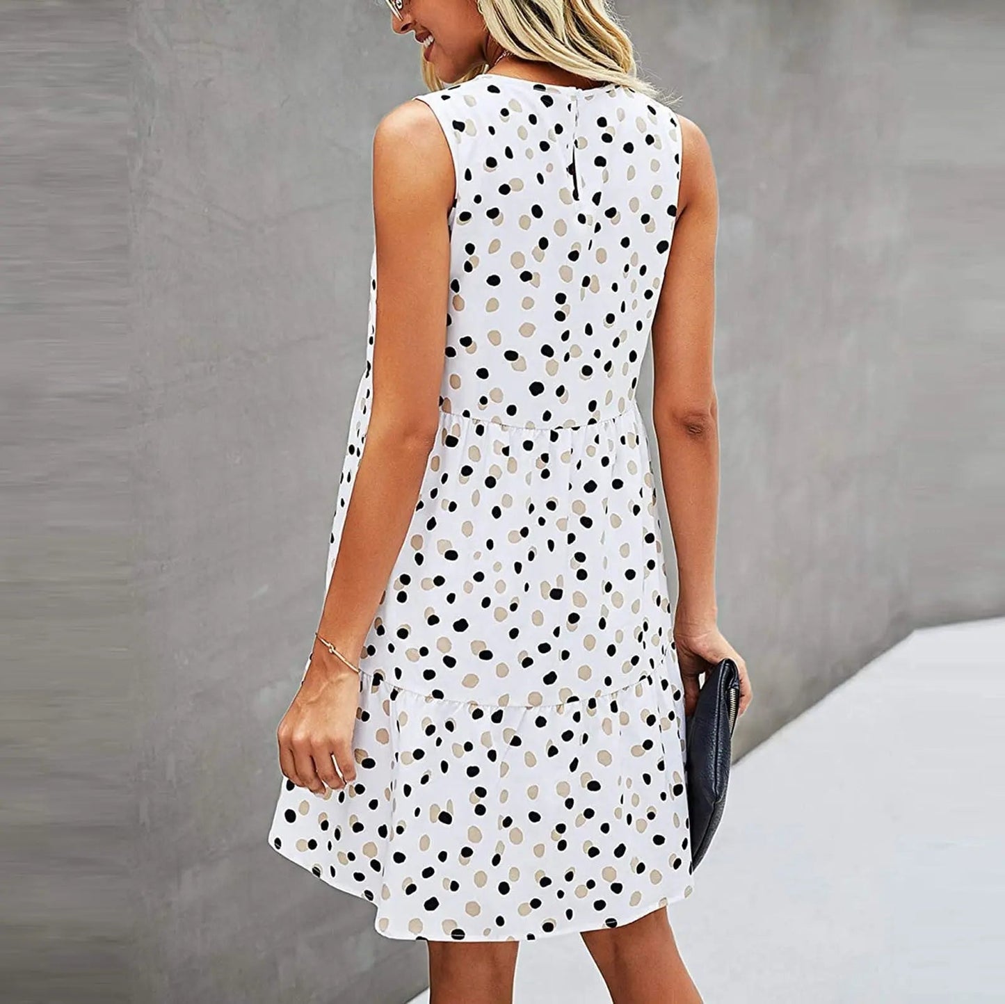 Women Summer Dot Print Sleeveless Dress – Casual Sundress