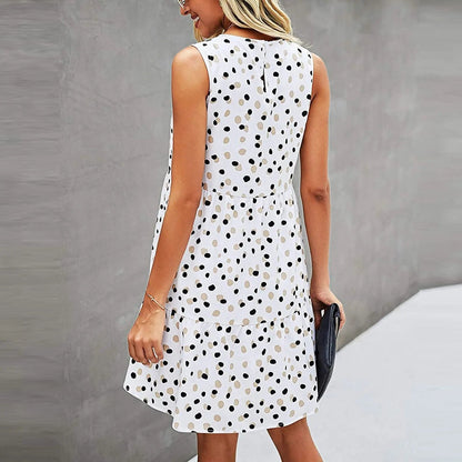 Women Summer Dot Print Sleeveless Dress – Casual Sundress