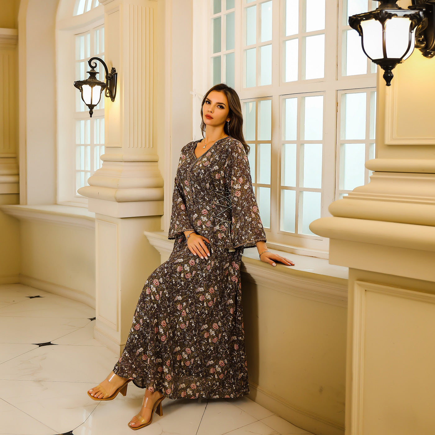 European & American Robe Gown-Elegant Long Sleeve Dress