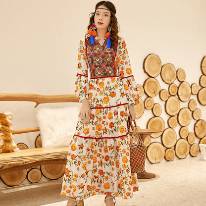 Women’s Printed High-Waisted V-Neck Skirt-Chic Casual Look