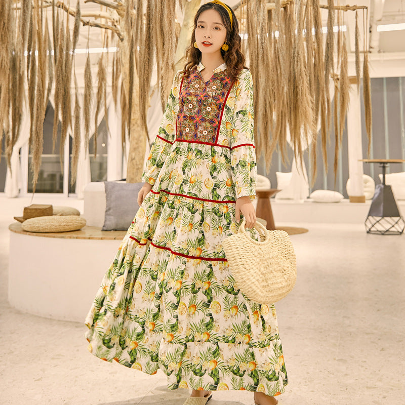 Women’s Printed High-Waisted V-Neck Skirt-Chic Casual Look