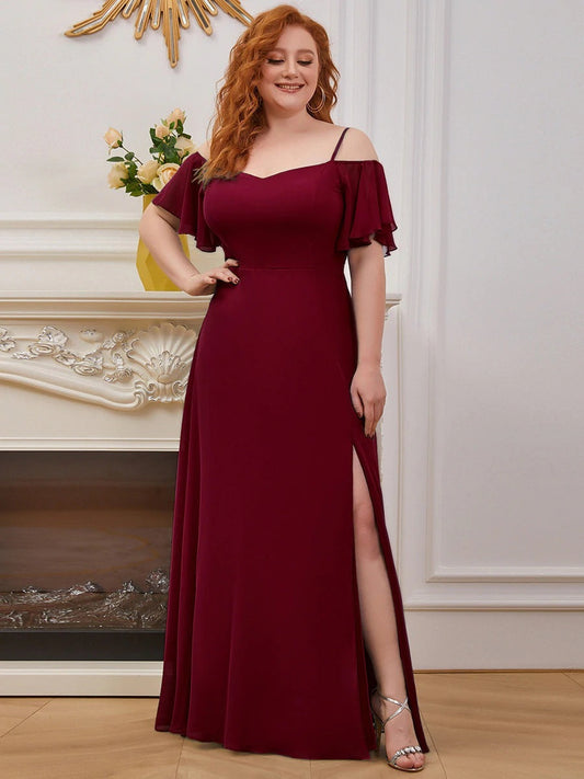 Plus Size Bridesmaid Dress-Cold Shoulder Side