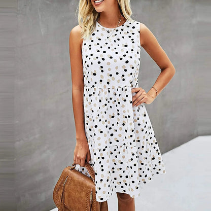 Women Summer Dot Print Sleeveless Dress – Casual Sundress